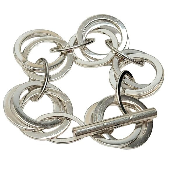 RLL Ralph Lauren Silver Tone Round Chain Link Toggle Clasp Bracelet, Signed - Picture 3 of 9